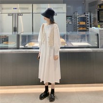 긴팔 가을 조끼세트 롱 슬림핏 키커 보이는 가볍게 사치한 셀럽 소프트스타일 흰원피스 여성 1711531562