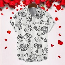 Rose Hawaiian Shirts For Men Valentine Day Beach Holiday 반팔 여름 오버사이즈 탑스 티셔츠 Man Floral Blouse Camisa