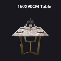 천연 대리석식탁 마블앤테이블 4인용 6인용 8인용 이탈리아 스테 레스 스틸 웨딩 세트 고급 식당 의자 현대 세트, 160x90cm 테이블
