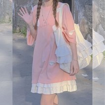 티셔츠+반스커트 여름 일본식 스타일 패션 소녀 세트 학원풍 투피스 재치가 있다 귀엽다 작은 날개 티셔츠 세트
