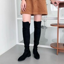 키큰녀신발 블랙스웨이드 굽낮은 슬림롱부츠 가벼운부츠