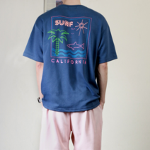 프랭키뉴욕 남자 반팔 티 오버핏 티셔츠 면 남성 박스티 서프 여름 커플티 시밀러룩 백프린팅_SSTS06-2