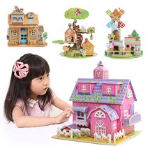 DIY 3D 입체 퍼즐 만들기 키트 세트 여아 유아 엄마랑 미술 놀이 장난감 종이 건축물 모형 교육 완구 어린이집, PTAA012(알프스하우스