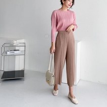 옷자락 여자 정장 주름원단 와이드 밴딩팬츠 8부 슬랙스