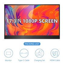 게이밍모니터 17.3IN 4K 휴대용 모니터 게임 화면 스마트 폰 -c HDMI PS5 XBOX 스위치 노트북 게이머 컴퓨터 미니 PC, [02] 17.3IN 1080P, 04 17.3IN 1080P 60Hz