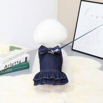 지아나 강아지옷 애견 나비 넥타이 데님 수트 하네스 원피스, 치마