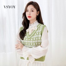 VSYOY 자수 베스트 나시 여성복 나른한 오버핏 코트 패션 민소매 니트