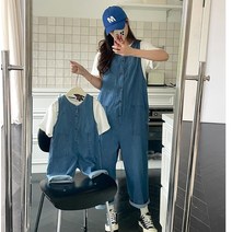 휴양지커플룩 엄마와 아기 의상 여름 어린이 데님 작업복 소년 소녀 어머니 아들 딸