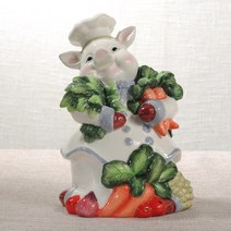 돼지 장식품세라믹 요리사 돼지 조각 홈 장식 공예 액세서리 거실 사무실 도자기 동물, 한개옵션0