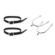 박차 스트랩이 있는 말 박차 남성용 압정 콘초 버클 승마, 135mm, 합금, 블랙, 실버