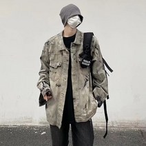 남자청남방패션 아메카지스타일 홍콩무드 복고풍 홀치기염색 데님점퍼 겨울 가을 고가 구제 눈길을 끄는 와이드 2950876780