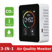 복합가스농도측정기 공기질 미세먼지측정기 5/3 In 1 이산화탄소 검출기 TVOC HCHO 모니터 창고 대기질 온도 습도 측정기, 03 White 3 IN 1