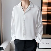 셔츠 남성용 반팔 2022 가을 시니어 느슨한 캐주얼 드레이프 아이스 실크 셔츠