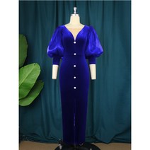 봄 가을 퍼프소매 빈티지 벨벳 드레스