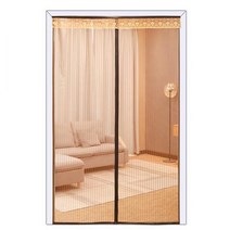 SKANDSALO 출입구 붙이는 모기장 방충망 방 문 창문 자석 자동 방충 커튼 문발 바란스 부착, 100x210+커피테두리+세로줄무늬커피샤