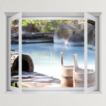 iy882-자연아침노천탕_창문그림액자(중형), H타입-아이보리화이트