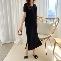 NewCare 여성 롱원피스 주름 플리츠원피스 뒷목 리본 반팔원피스