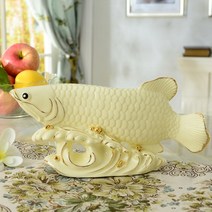 Ting clk 도자기 비단잉어 장식품 골드 무늬 26cm*13cm, 화이트 세라믹 골드 무늬 26*13cm