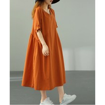 여성 린넨 원피스 브이넥 빅사이즈 오버핏 a라인 캐주얼 여자 봄 여름 가을 반팔 롱원피스 linen dress women JX0798