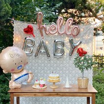 헬로베이비 풍선 샤워 임신 출산 축하 용품 셀프 만삭사진 촬영 파티용품 세트, 여아+손펌프