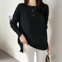 바이단미 MADE 여성용 스웨터 입술넥 긴팔 무지 빅사이즈 루즈핏 오버핏 보트넥 언발 니트