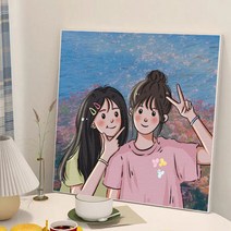diy 디지털 유화 채색화 캐릭터 자매 절친 핸드페인팅 유채화 아이디어 선물 장식화, G62108, 30*30cm+두꺼운안테