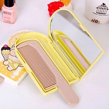 PKFARM 캐릭터 미니 손거울 + 빗 휴대용 거울빗 세트, 곰돌이거울빗세트, *노랑