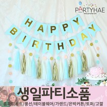 (주)파티해 생일파티 장식용품1 A B - 홈파티세트 가랜드 장식세트, A27_폼폼태슬생일파티장식세트-블루
