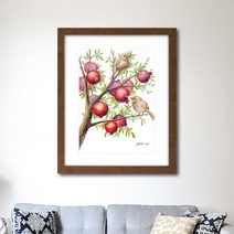 나봄갤러리 뱁새와 석류 ll (A4사이즈 40X31) 석류그림 액자, 4.내츄럴 브라운 액자