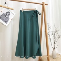 A라인 여름 치마 절재 플리츠 여자 랩 스커트 롱 플레어 허리끈 빅사이즈 끈
