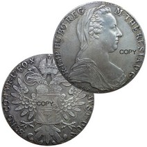 오스트리아 Habsburg 1780 SF 1 탈러 마리아 테레시아 황동 도금 은 복사 주화, 검은색, Black