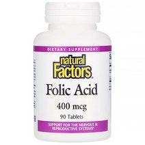 네추럴팩터스 폴릭 애시드 400mcg 타블렛, 90개입, 1개