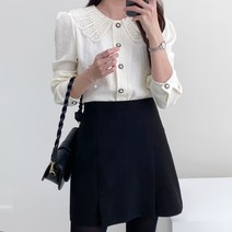 [당일배송]크롭 레이스 빅카라 봄가을 블라우스 아이보리 블랙