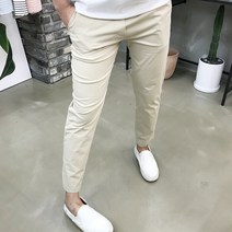 용된다 남자 겨울 9부 슬림핏 데일리 스판 기모 면바지