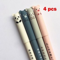 2023년 신학기 4 개/대 Kawaii 돼지 곰 고양이 마우스 지울 수있는 젤 펜 학교 사무 용품 편지지 선물 0.35mm 블루 블랙 잉크, [02] Blue, [02] 4pcs pen