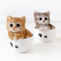 컵에 쏙 귀여운 아기냥이 고양이 장식 소품, 미니 옐로우