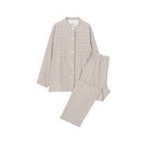 MUJI 무인양품 이중가제 노카라 체크 잠옷 파자마 선물 세트 / 브라운 홈웨어, 사이즈_L, 상세페이지 참조
