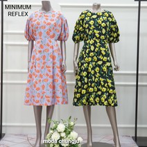 미니멈 플라워 패턴 퍼프소매 플레어 원피스 MVBOWO3250