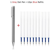 쓰기용품 Xiaomi Deli-금속 사인 펜 젤 잉크 9.5mm 서명 스타일로 부드러운 리필 미쿠니 일본 Caneta OEM 검정 파랑, [10] 1 Gray 10 Blue Ink