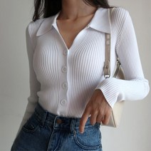 여성 골지 브이넥 카라니트티 가디건 내추럴 이너니트 여행룩 베이직 심플 모던 PK티
