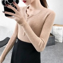 온스타일러 버튼 하프 긴팔 골지티 니트티셔츠 기본니트티