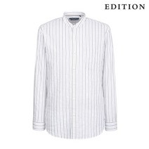 에디션 남성 화이트 코튼 스트라이프 차이나넥 셔츠