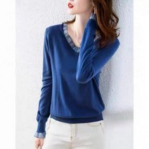 F0713 2컬러 소매 넥 프릴 V넥 니트티 스웨터 V넥티 258720