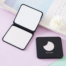 일호장신구 사각 블랙 접이식 휴대용 손 거울 반짝 펄 있는 고양이 별 달 하트 검정 휴대거울, 사각블랙접이식휴대용손거울(달)