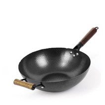 베이비웍 업소용 중화 카타 주방 비 스틱 두꺼운 대용량 Wok 32/34cm 코팅 가스/유도 밥솥 팬 가정용 주조, 01 Black_01 32cm without ear