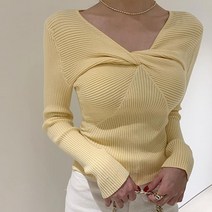 우아한 골지 브이넥 꼬임 매듭 디자인 슬림 니트 126839
