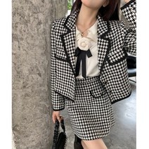 여성 하객룩 베이직 하운드 자켓 스커트 투피스 세트
