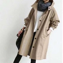 꽃소담 여성 봄가을 오버핏 하프롱 후드 트렌치코트 빅사이즈QQA1487