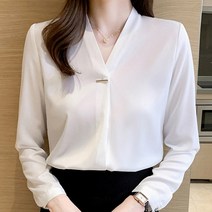 부드러운 소재 노카라 오피스 데일리 셔츠 블라우스 흰블라우스 여성봄 남방 카라넥 여자