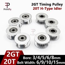 Printfly 2gt 20teeth syncronus 휠 아이들러 풀리 gt2 타이밍 풀리 보어 34568mm 벨트 폭 69101215 베어링 포함, 보어 3mm, 벨트 폭 15mm